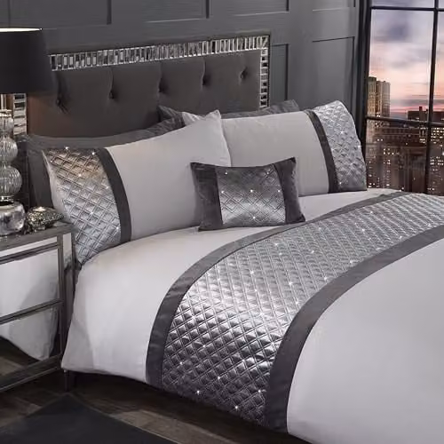 Rapport Home Hollywood Polycotton Duvet Cover and Pillowcase Set in Silver, W/D/H: 200 x 200 cm