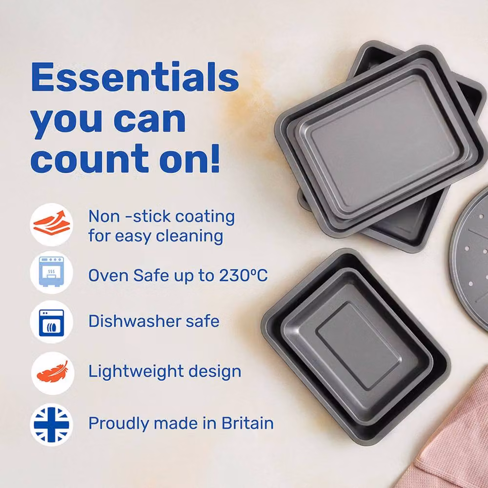 Betterware Essentials Non-Stick 3 Piece Rectangular Roasting Tin Set in Silver – 2