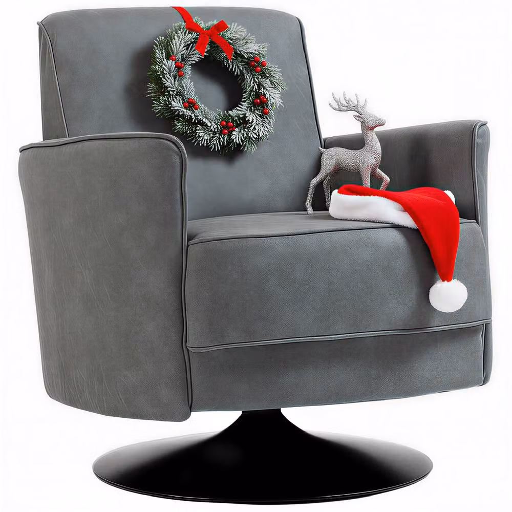 HOMCOM 360 Swivel Accent Chair in Grey Upholstered PU Leather – 2