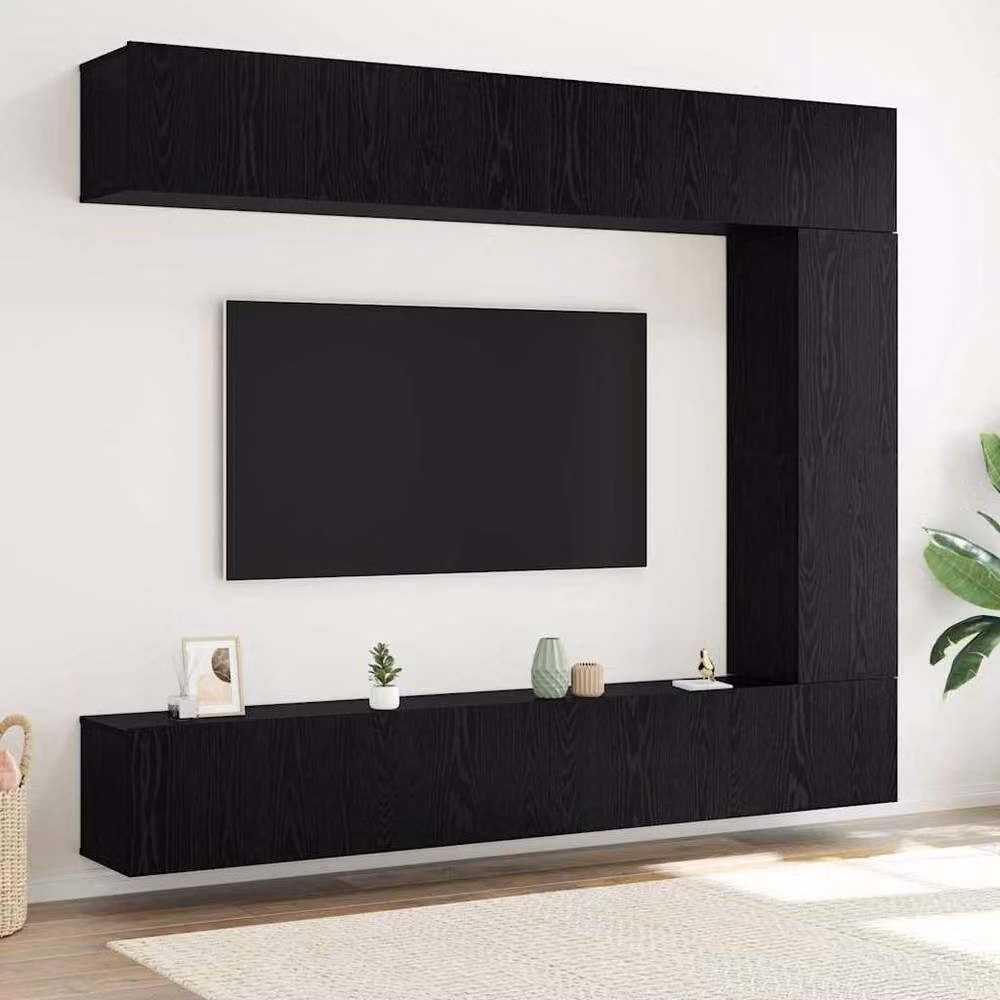 Berkfield Home 5 Piece Modern Wall-Mounted TV Cabinet Set in Black Oak Matt MDF – 2