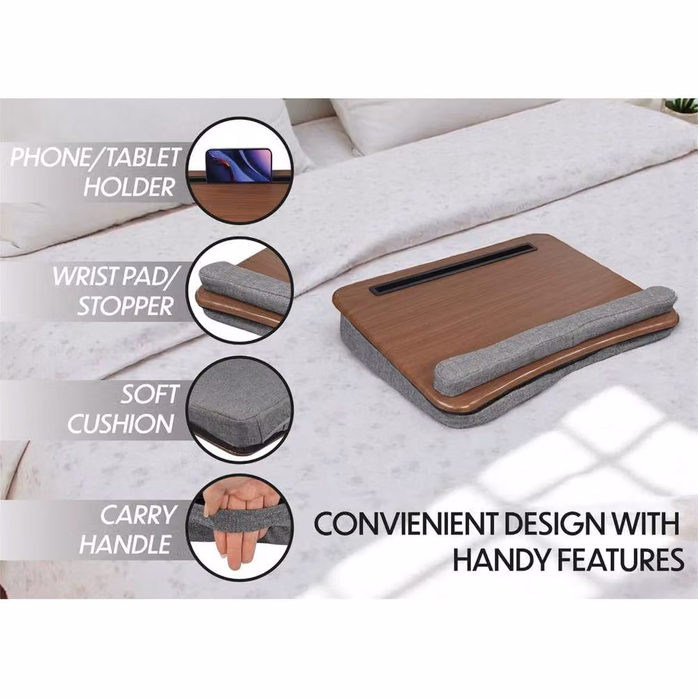 EONLION Portable Wooden Laptop Tray with Cushion, Brown, Width: 100 cm – 4