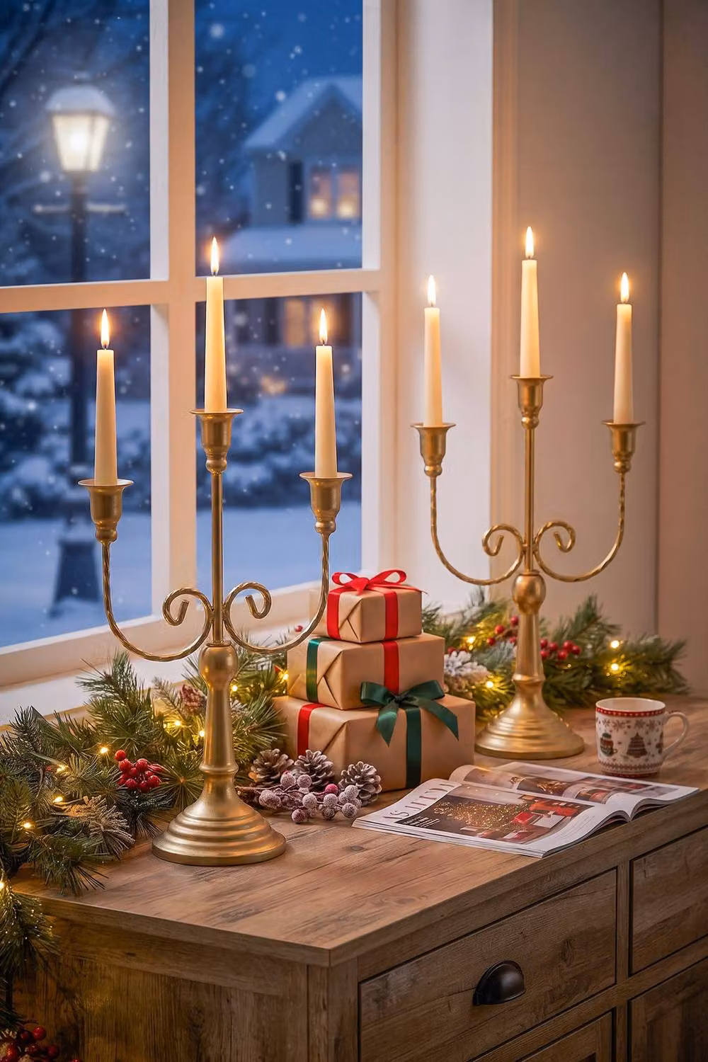 Living and Home 2-Piece Gold Metal 3-Arm Vintage Taper Candle Holders – 2