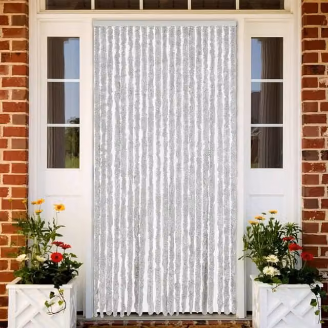 Berkfield Home Grey Chenille Fly Curtain, W: 90 cm, H: 220 cm – 1
