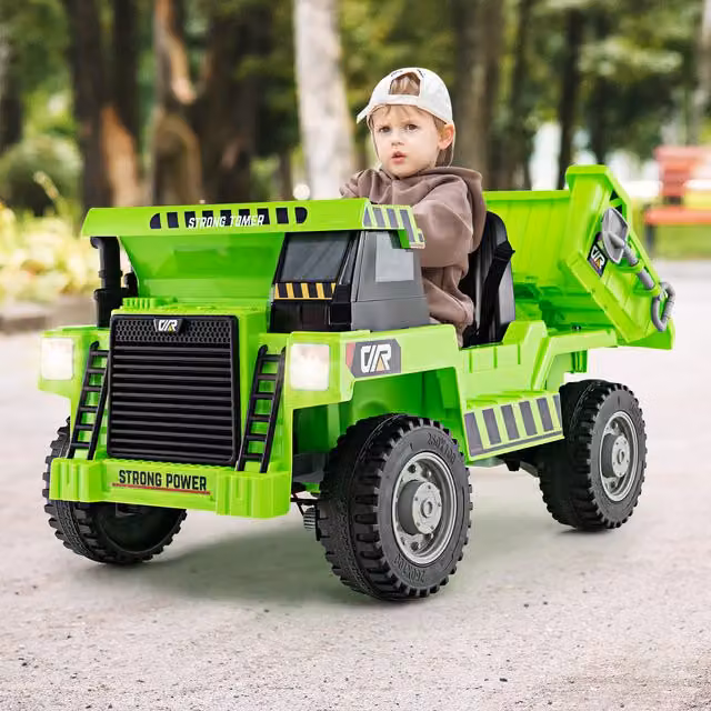 Costway Green Electric Kids Ride on Dump Truck with Light and Sound and Rechargeable Battery