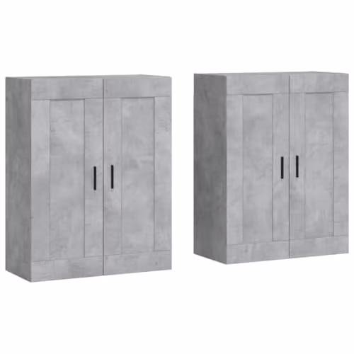 vidaXL Set of 2 Modern Wall Mounted Storage Cabinets in Concrete Grey and Black with Hinged Doors