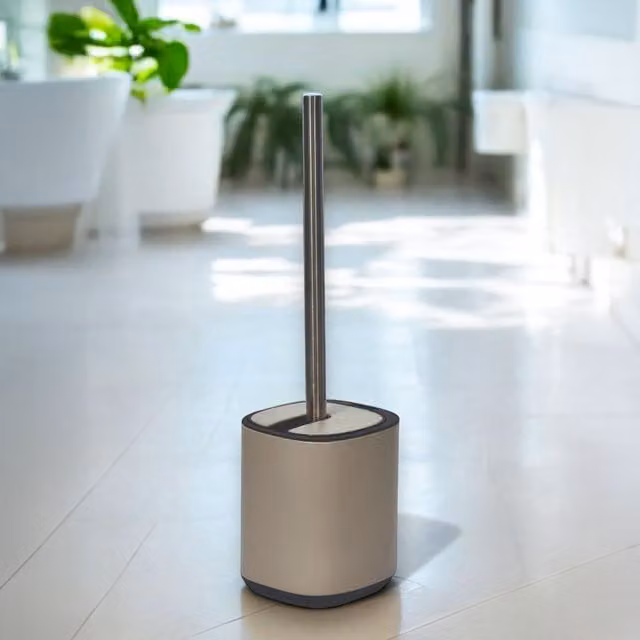 Showerdrape Echo Steel Toilet Brush and Holder in Beige and Blue – 1