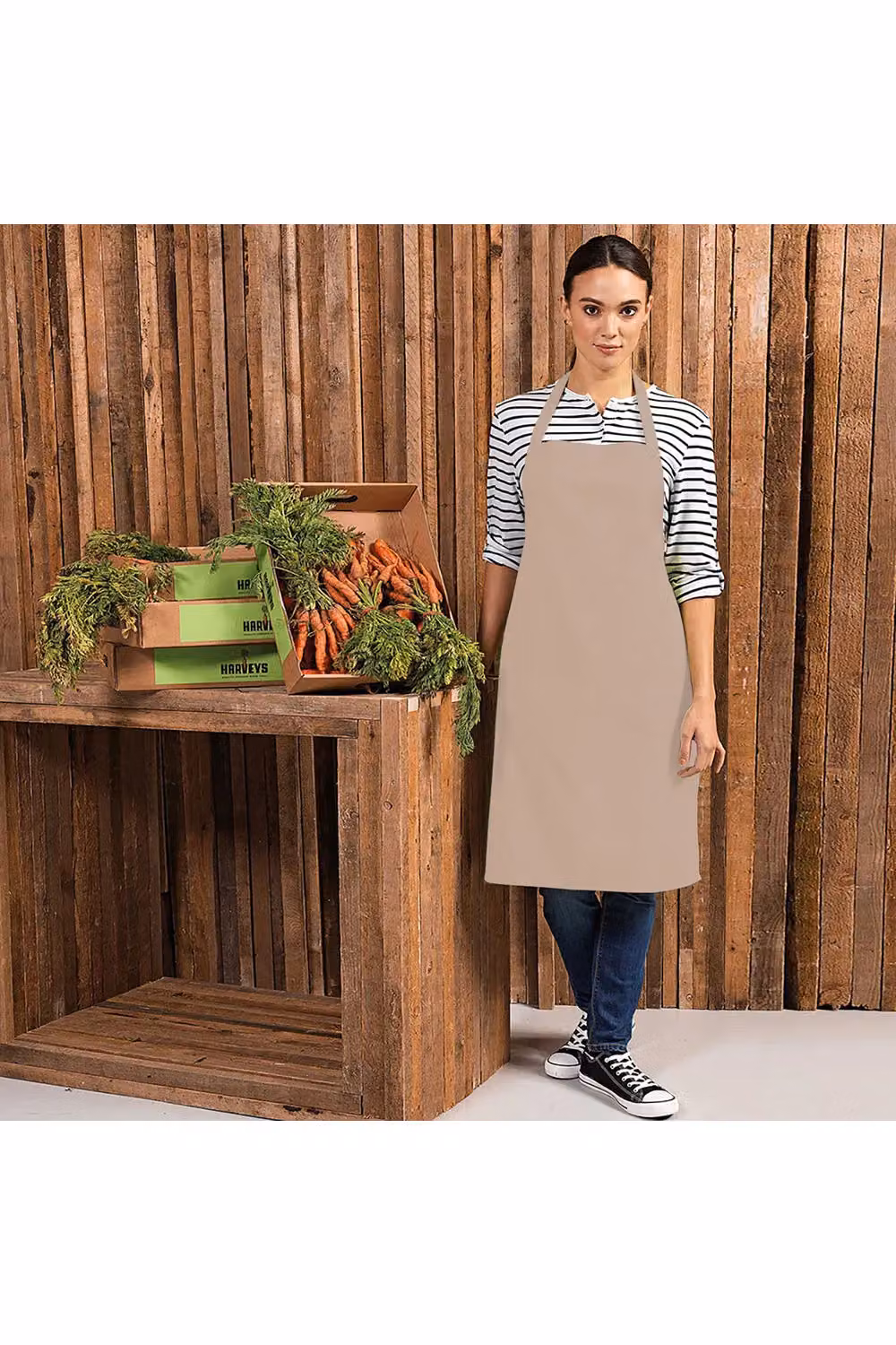Premier Colours Poly-Cotton Bib Apron in Brown and Beige – 2