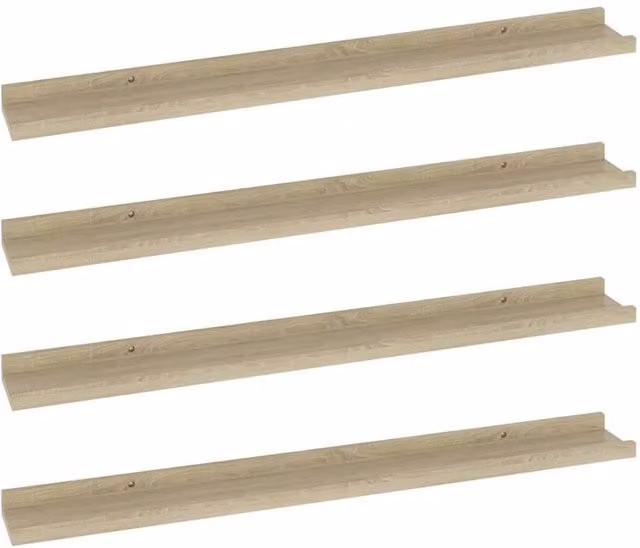 Berkfield Home Sonoma Oak Wall Shelves, 4 Piece Set in Light Brown, W: 80 cm, D: 9 cm, H: 3 cm