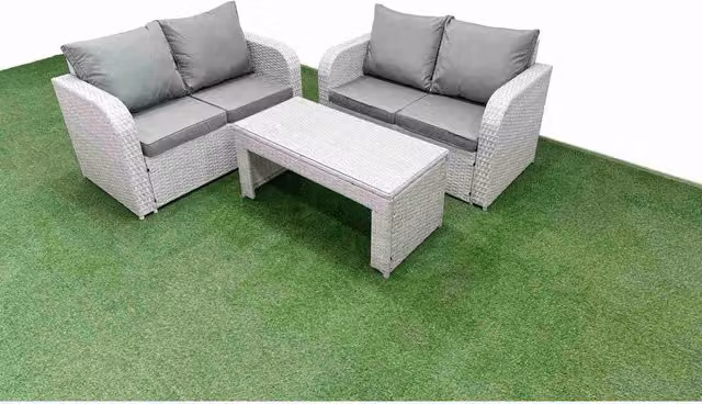 Fimous 4-Seater Outdoor Rattan Sofa Set with Oblong Coffee Table in Light Grey