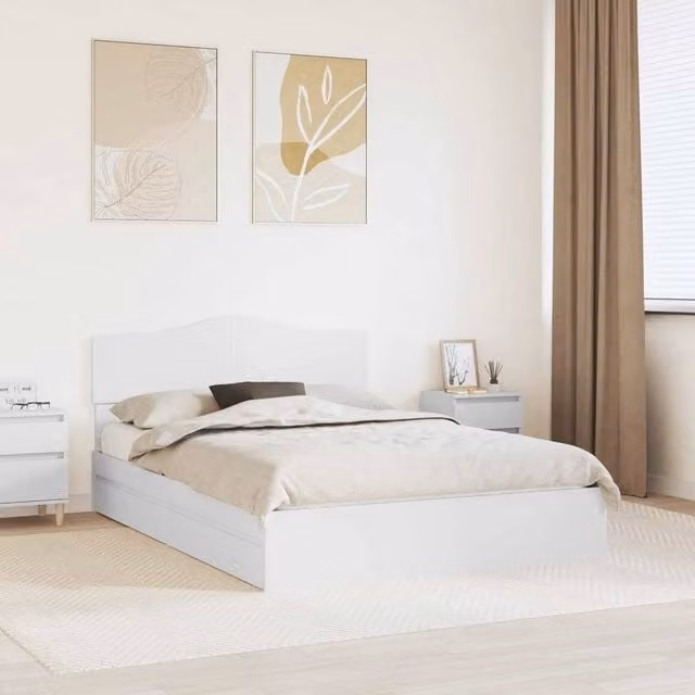 Berkfield Home Modern Storage Bed with Headboard and Drawers in White, W/D/H: 140 x 190 cm