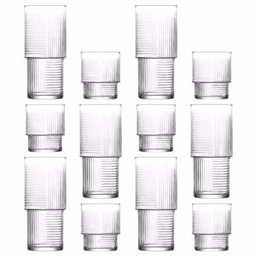 LAV Helen 12-Piece Clear Stackable Highball Glass and Tumbler Set