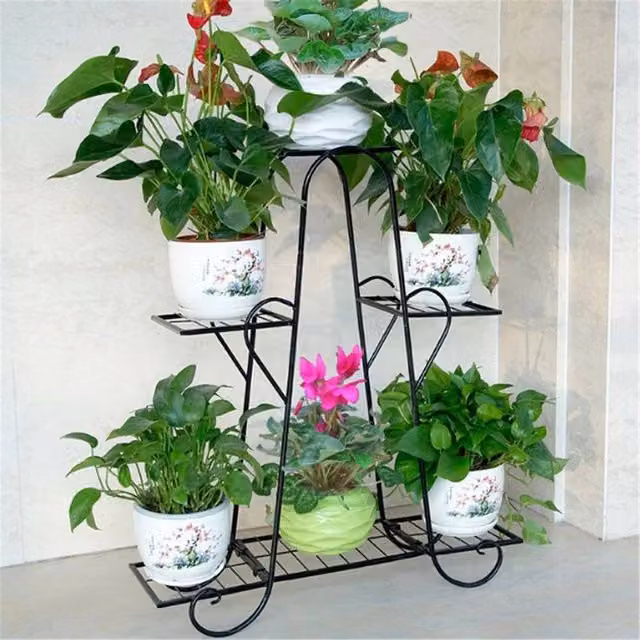EONLION 6-Tier Metal Plant Stand Display Shelf in Matt Black, W/D/H: 50 x 50 x 50 cm