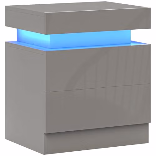 HOMCOM Modern High Gloss Bedside Table with Integrated LED Lighting, Grey, W/D/H: 35 x 45 x 52 cm – 1