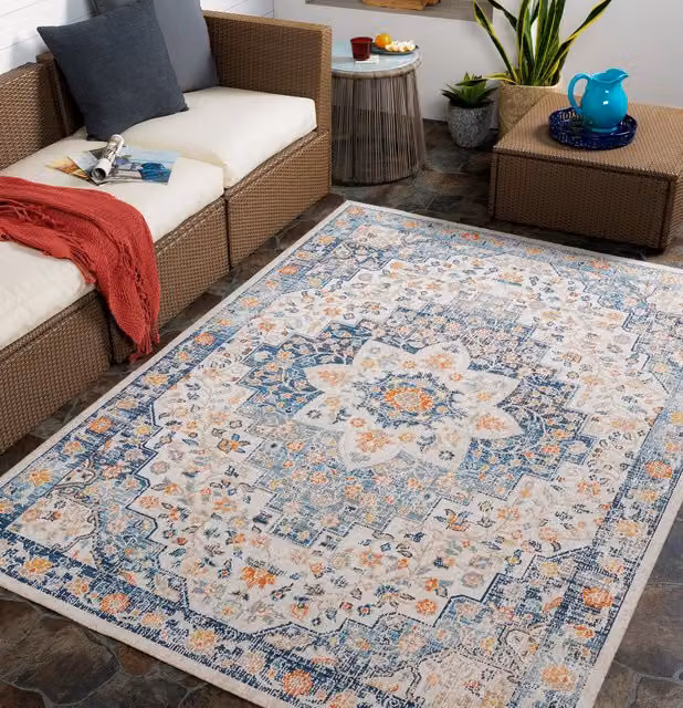 Livabliss Huntington Beach Vintage In & Outdoor Rug in Blue, Beige and Orange, W: 160 cm, L: 215 cm