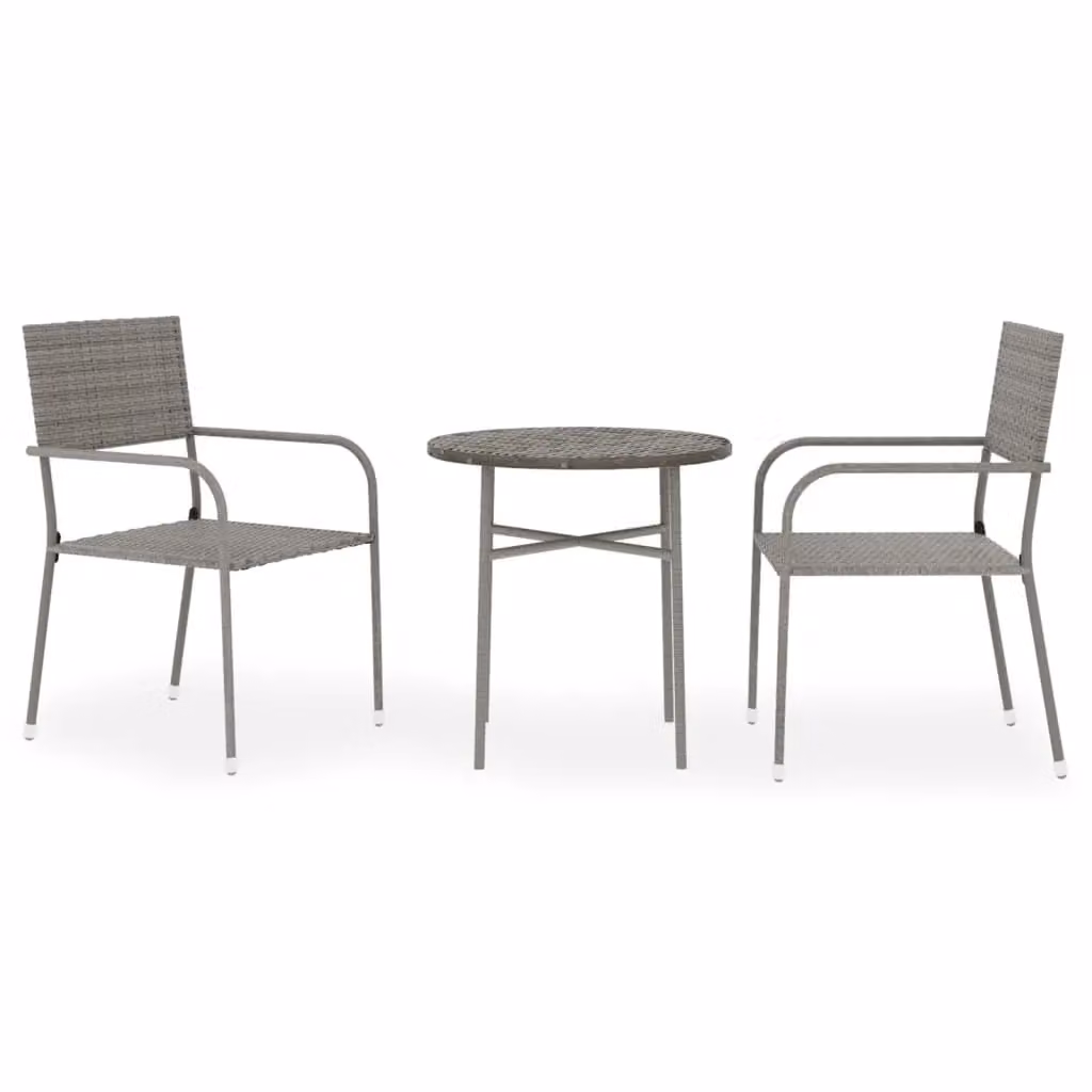 Berkfield Home 3 Piece Modern Poly Rattan Garden Dining Set in Grey – 2