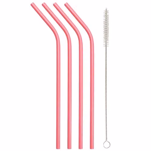 Echo Three Reusable Pink Metal Straws Set of 4