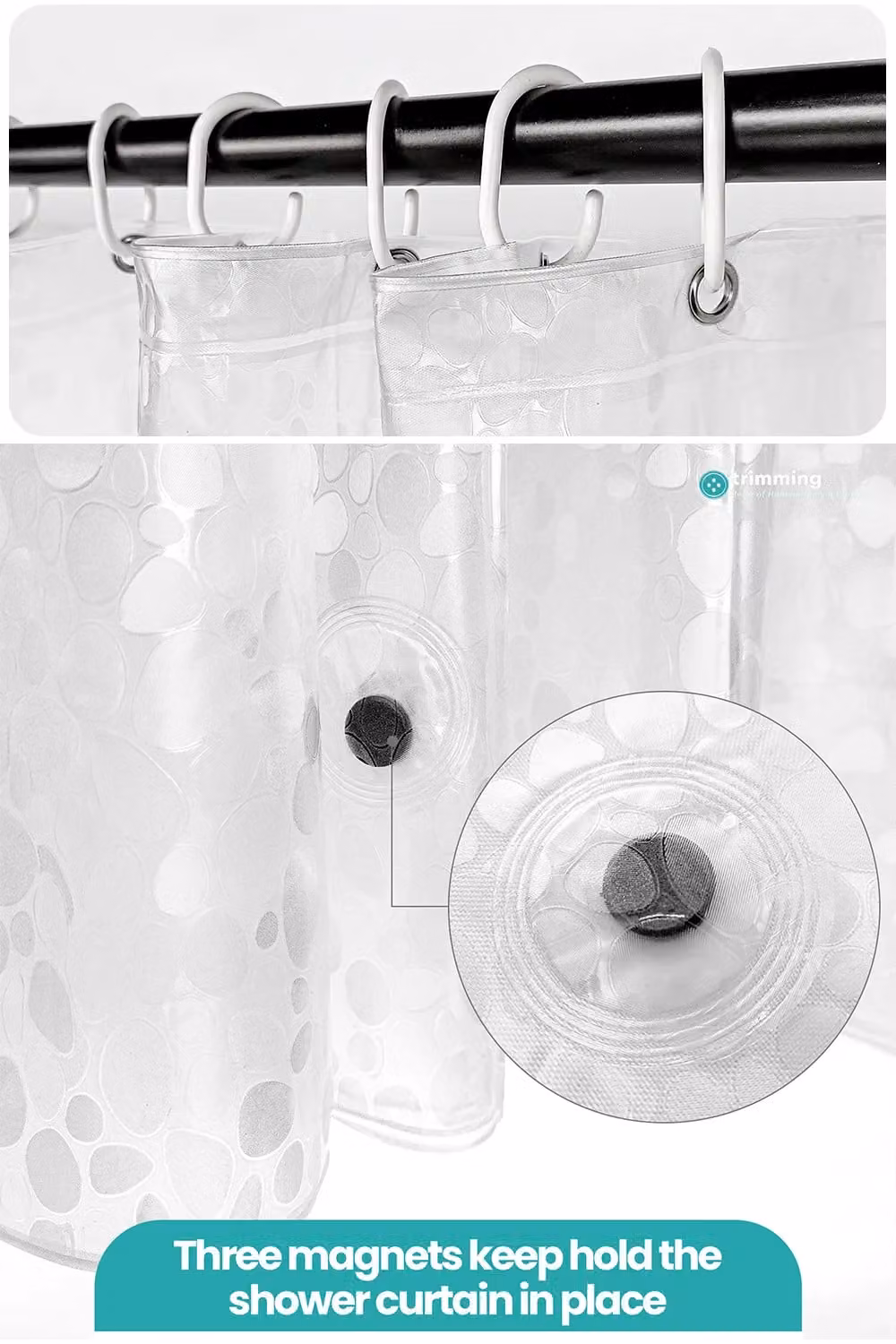 Neel Blue 3D Pebbles Waterproof PVC Shower Curtain in Transparent Blue, W/D/H: 180 x 180 x 180 cm – 2