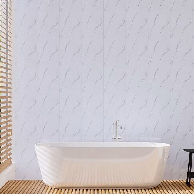 Livingandhome 5-Piece White Stone Look PVC Waterproof Bathroom Wall Panel Cladding