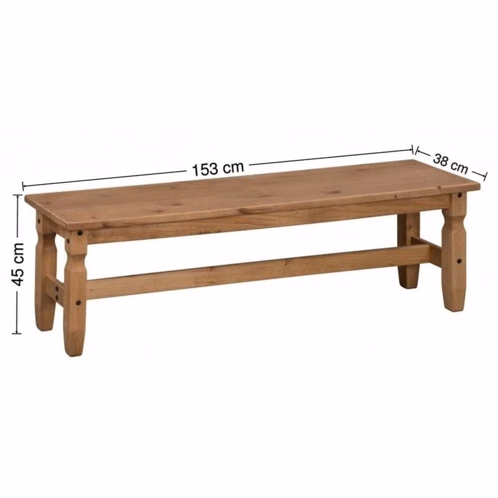 FORGEVIO Rustic Mexican Solid Wood Pine Dining Bench in Natural Brown and Beige, W/D/H: 153 x 45 x 35 cm – 2
