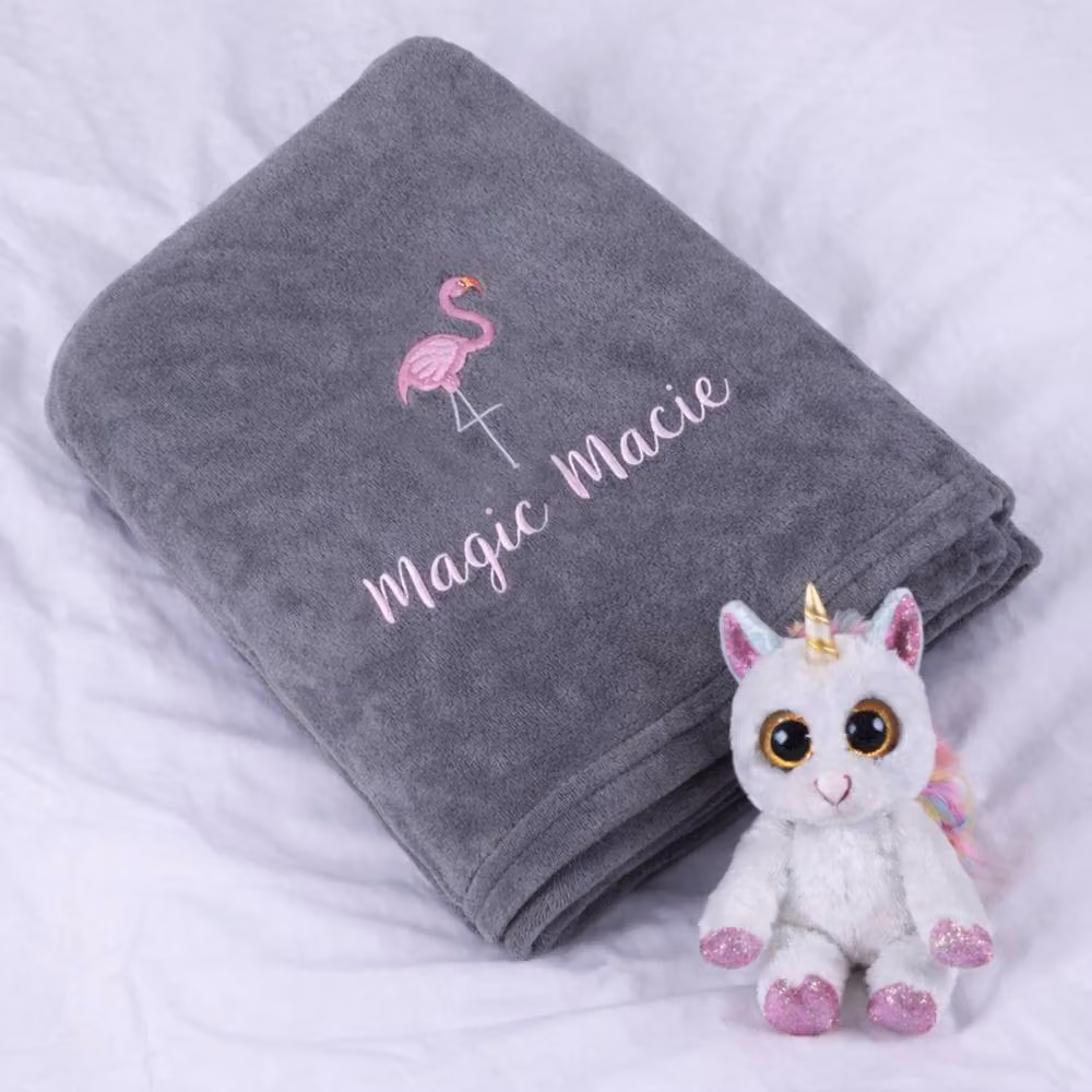 Duncan Stewart Personalised Flamingo Children's Ultra Soft Blanket in Silver, W/D/H: 140 x 180 cm – 2