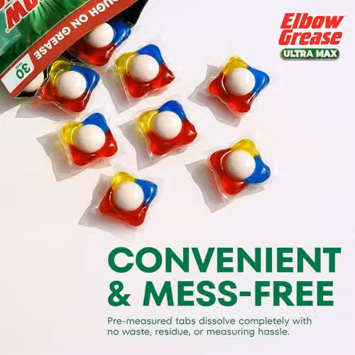 Elbow Grease Ultra Max Liquid Dishwasher Tablets, Lemon, 30 Tabs – 5