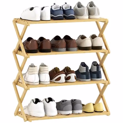 HOMCOM 4-Tier Bamboo Shoe Rack in Beige, W/D/H: 60 x 29 x 67 cm