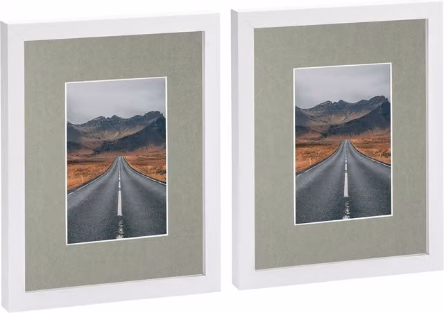 Nicola Spring Pack of 2 Rectangular Photo Frames in White and Grey with 4x6 inch Mounts, 8x10 inch