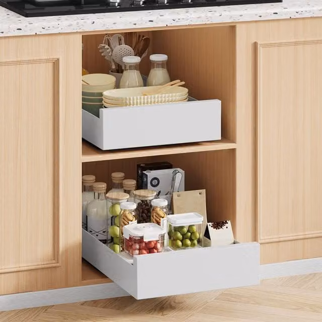 Living and Home Metal Pull-Out Kitchen Cabinet Spice Rack and Drawer Organiser in White