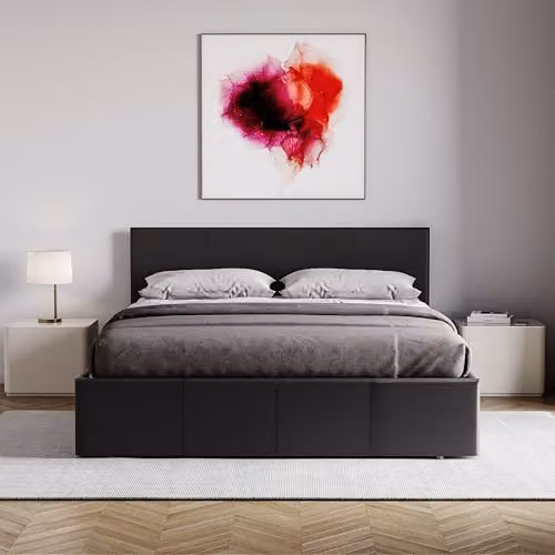 Vida Designs Lisbon King Ottoman Bed Frame in Black Faux Leather with Gas Lift Storage, H 87 x W 157 x D 210 cm – 2