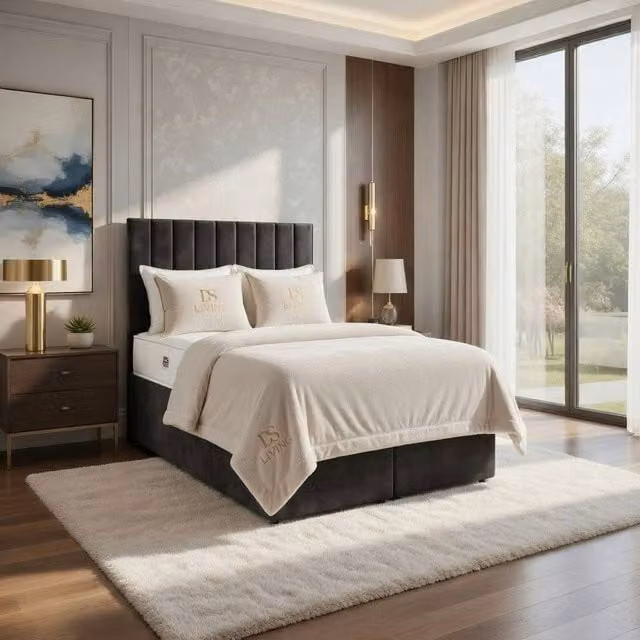 DS Living Aria Grey Velvet Upholstered Ottoman Bed, W/D/H: 140 x 200 cm – 1
