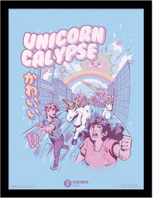Ilustrata Unicorncalypse Framed Paper Poster in Pale Blue – 1