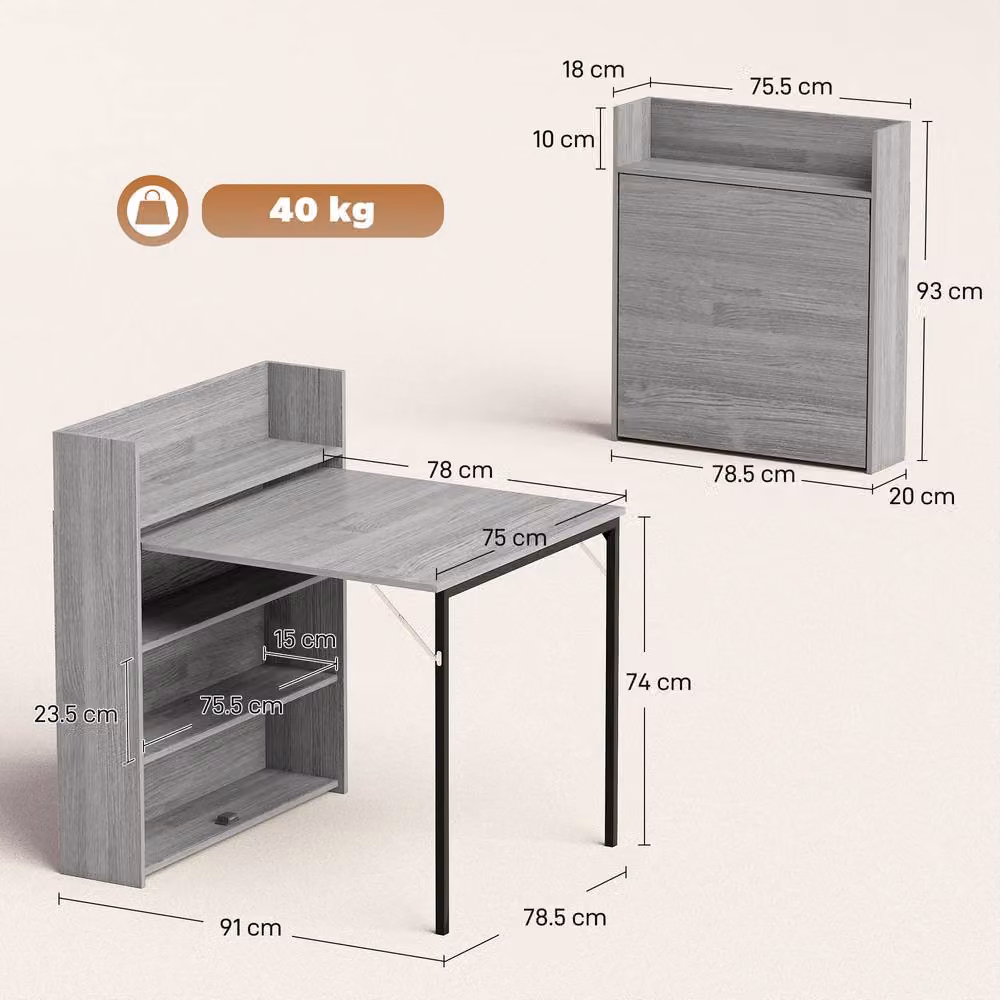 STILVORA Grey Folding Dining Table with Storage Shelves and Industrial Wood Design – 2