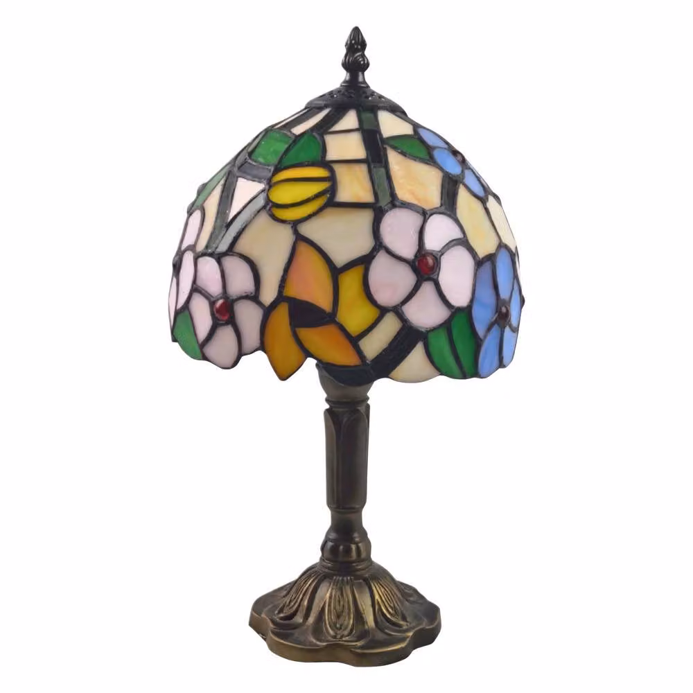First Choice Lighting Stanley Tiffany Floral Table Lamp in Bronze and Multicolour, Height: 36 cm – 1