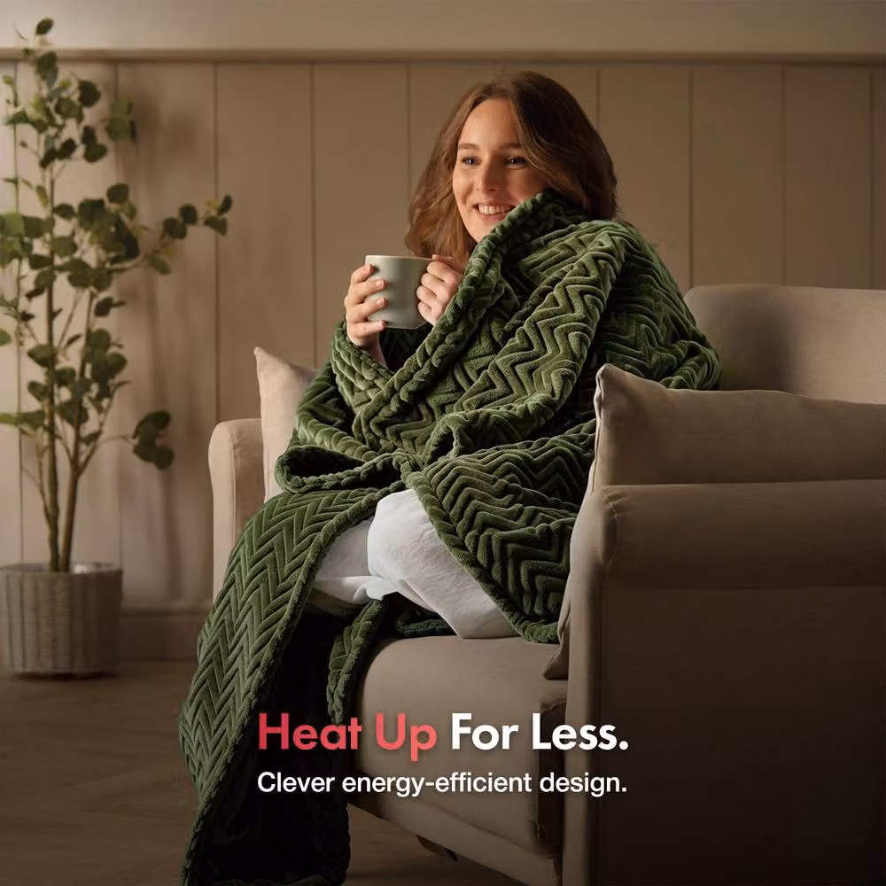 VonHaus Dark Olive Heated Throw Blanket with Remote Control and Auto Shut-off – 2