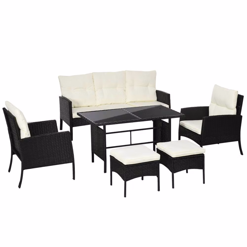 STILVORA 5-Seater Modern Sofa with Glass Table in White and Black – 3