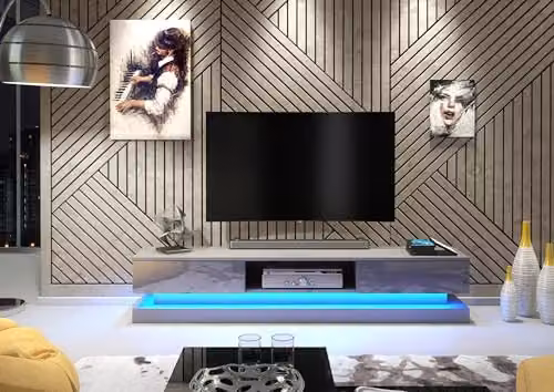 Creative Furniture Bloom Modern Glossy TV Unit in Grey with Integrated Lighting, W: 180 cm, D: 35 cm, H: 36 cm – 6