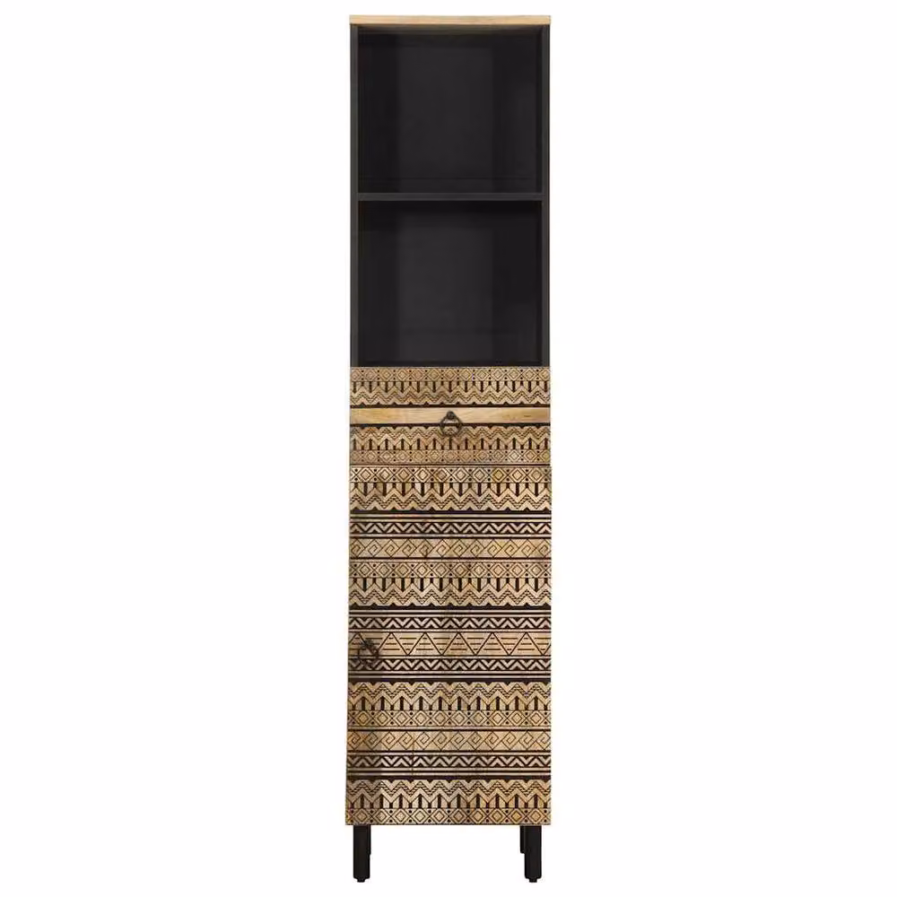 Berkfield Home Black Mango Wood Bathroom Cabinet with Hinged Doors, W/D/H: 38 x 33.5 x 160 cm – 2