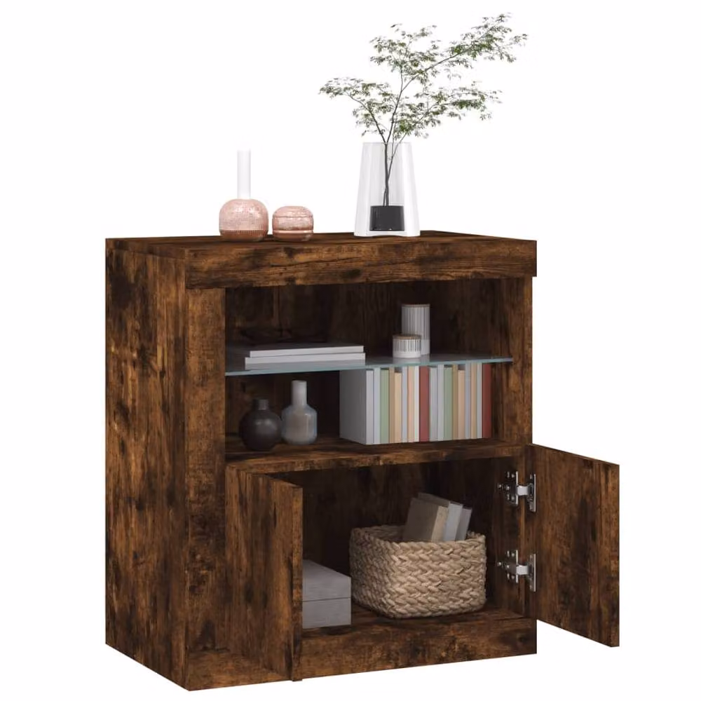 Berkfield Home Modern Sideboard with Integrated LED Lights in Smoked Oak Brown, W/D/H: 60.5 x 37 x 67 cm – 3