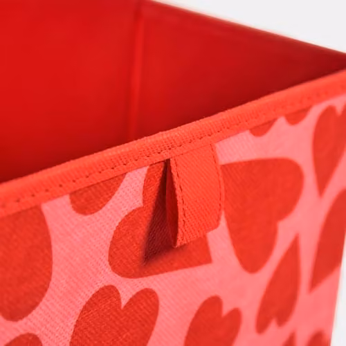 OHS Set of 2 Pink Heart Print Fabric Storage Boxes, Foldable Cube Organisers with Handles, W/D/H: 27.0 x 27.0 x 27.0 cm – 2