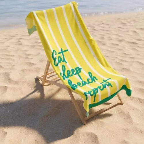 OHS Eat Sleep Beach Microfibre Quick Dry Beach Towel, Yellow, W: 71 cm, L: 152 cm – 1