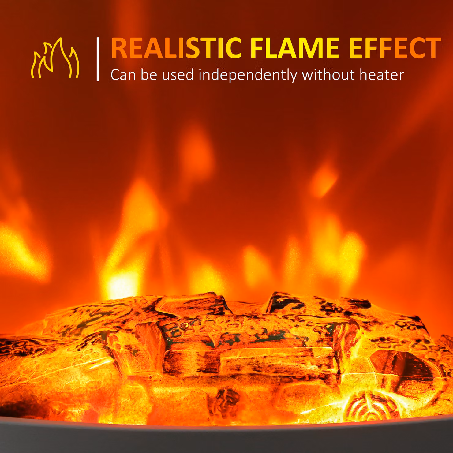 HOMCOM Freestanding Electric Fire with Realistic Flame Effect and Overheat Protection, White – 5