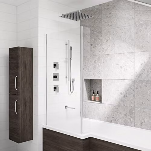 nuie SBS137ST3 Windon Spa Modern Chrome Bathroom Shower Bundle with Thermostat, Hand Shower, Overhead Shower and Diverter – 2