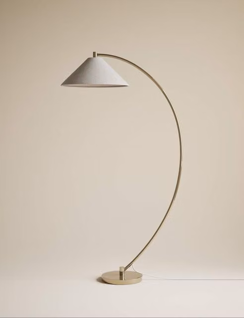 M&S Andie Curved Arc Floor Lamp in Antique Brass and Grey