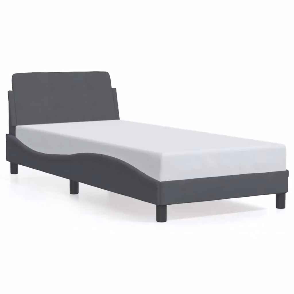 Berkfield Home Single Velvet Upholstered Bed Frame in Dark Grey, W/D/H: 90 x 190 cm – 2