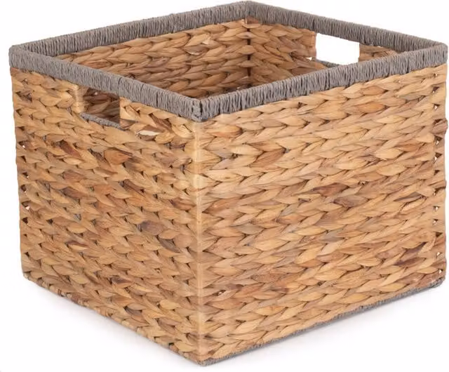 Red Hamper Square Water Hyacinth Storage Basket with Grey Rope Border in Brown, 35 cm – 1