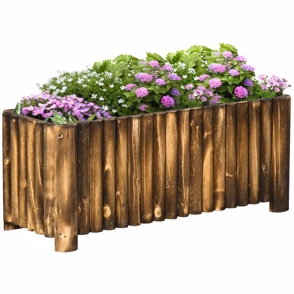 OUTSUNNY Wooden Raised Flower Bed Rectangular Planter in Natural Brown, W: 121.92 cm, D: 38.5 cm – 2
