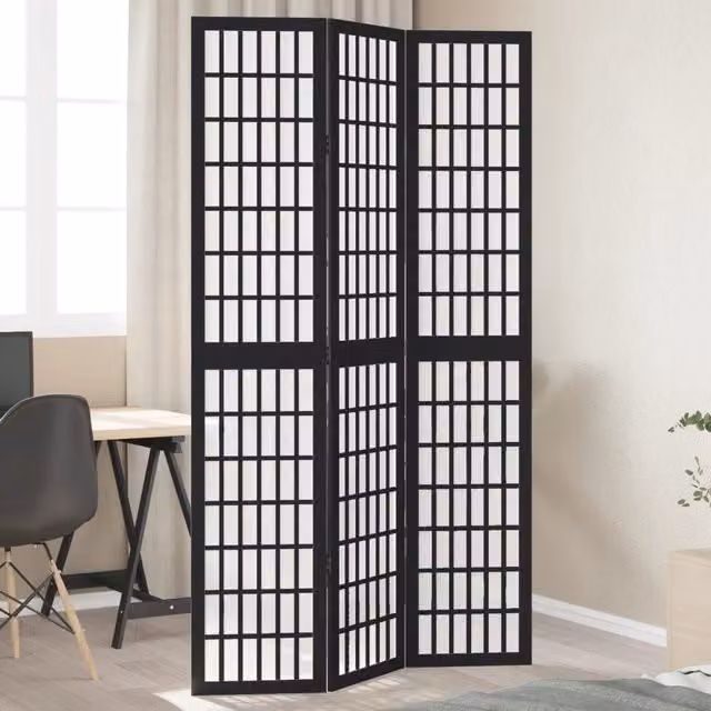 Berkfield Home 3-Panel Room Divider in Black Solid Paulownia Wood – 1