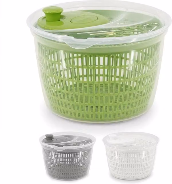 FLAVORA Salad Spinner Vegetable Washer Dryer Colander Bowl, Light Green, Diameter: 24 cm – 1