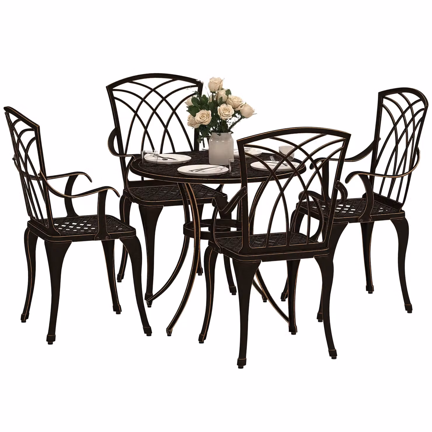 OUTSUNNY 5 Piece Bronze Garden Dining Set with Round Powder Coated Aluminium Table and Chairs – 2