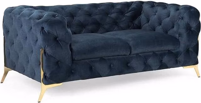 Stratus Interiors Blue Plush Velvet 2 Seater Chesterfield Sofa – 1